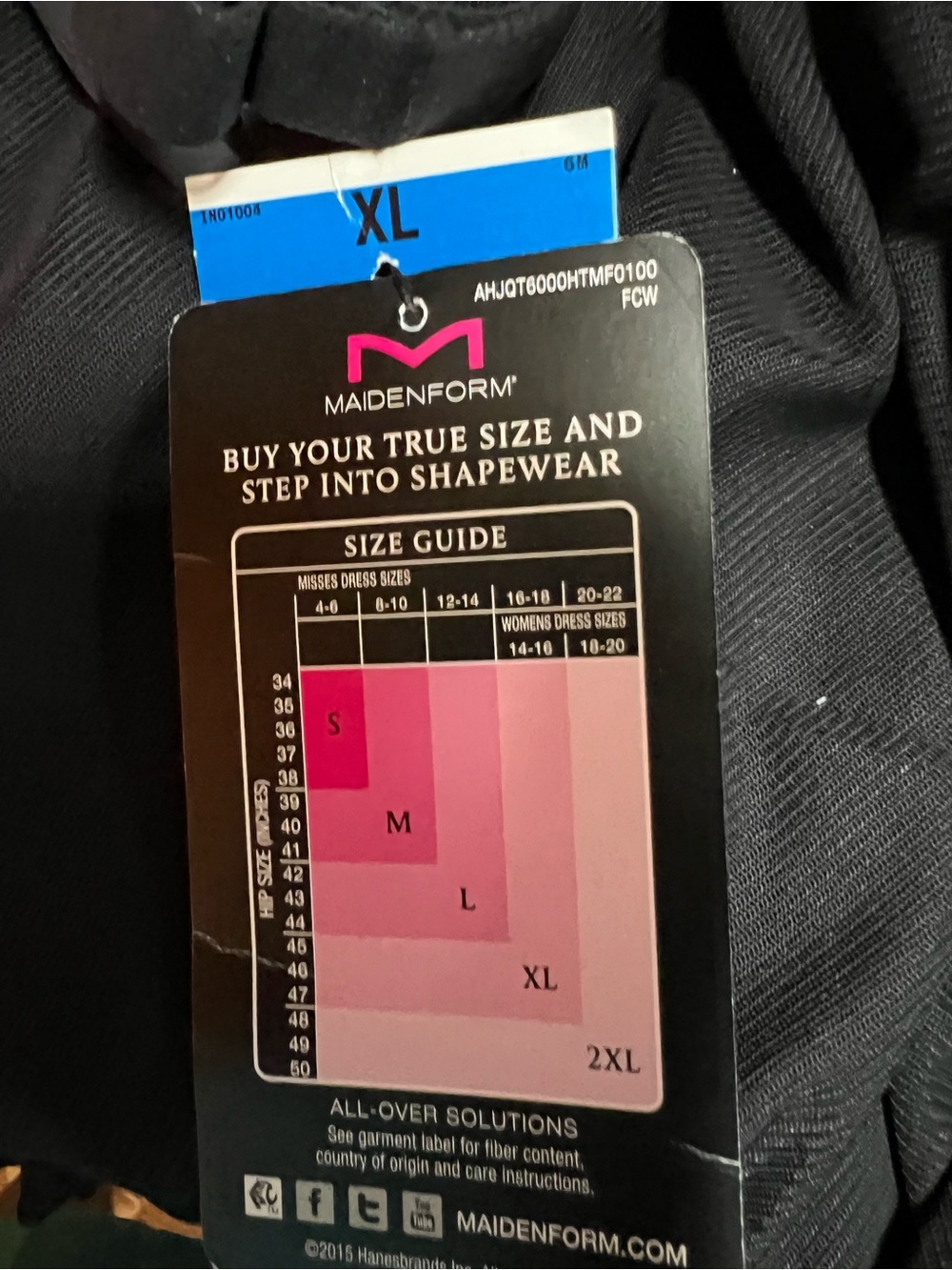 Maidenform XL Shapewear - Black with Size Guide